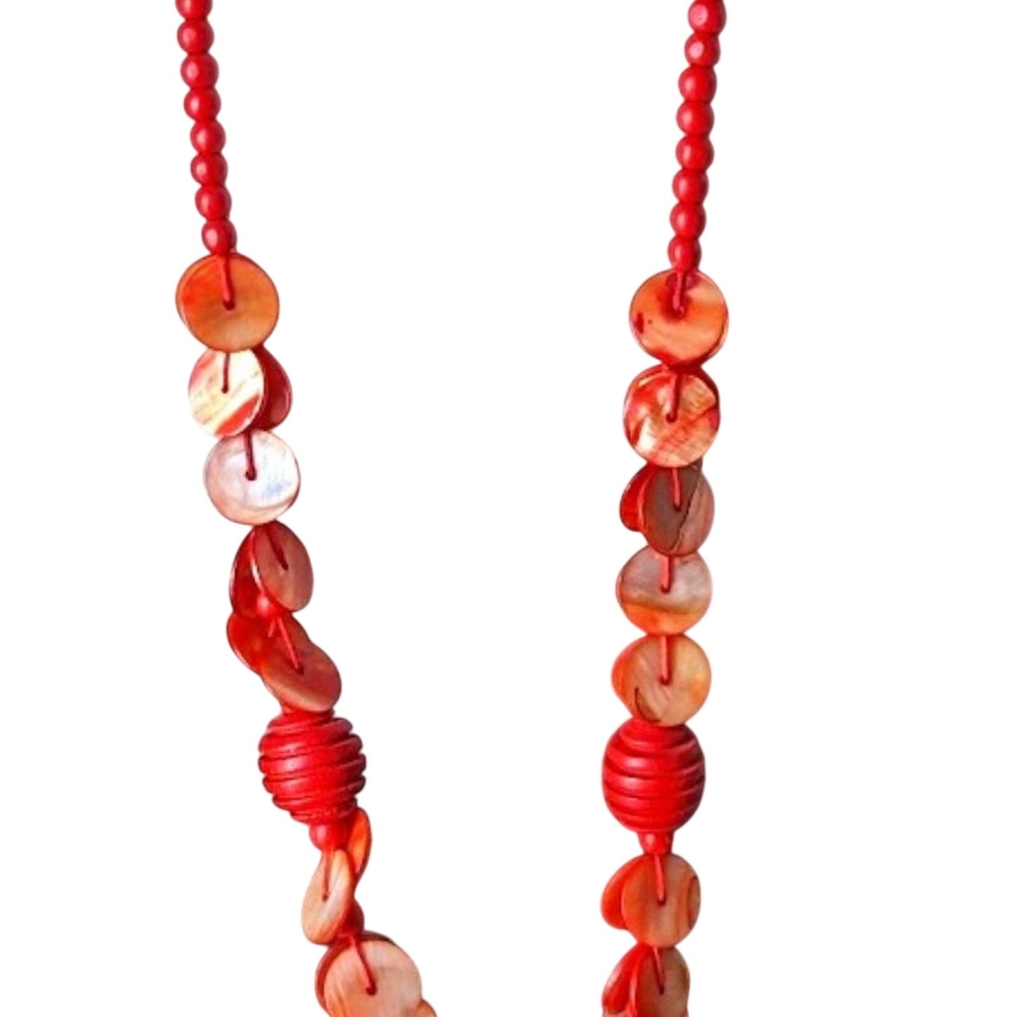 Vintage Orange Shell & Wooden Bead Necklace