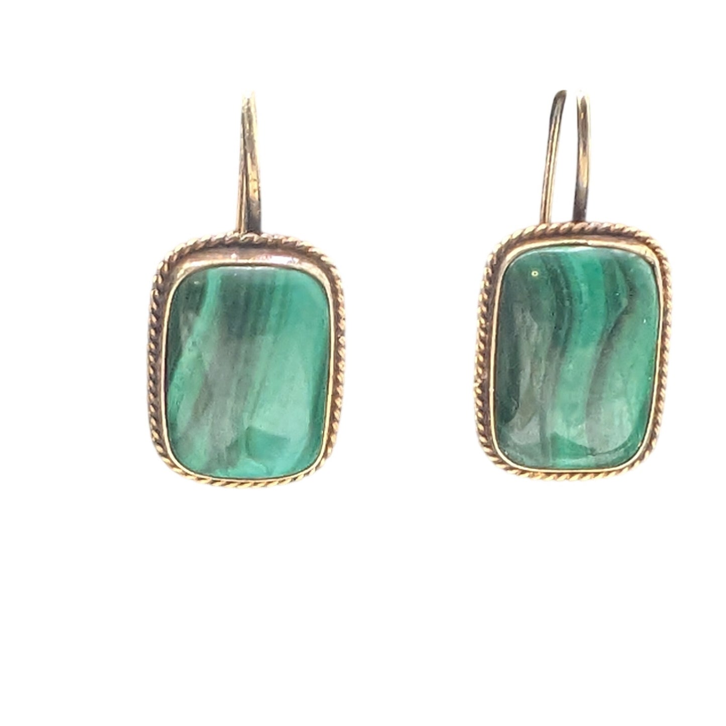 Vintage 925 Vermeil Malachite Yellow Rope Surround Lever Back Earrings