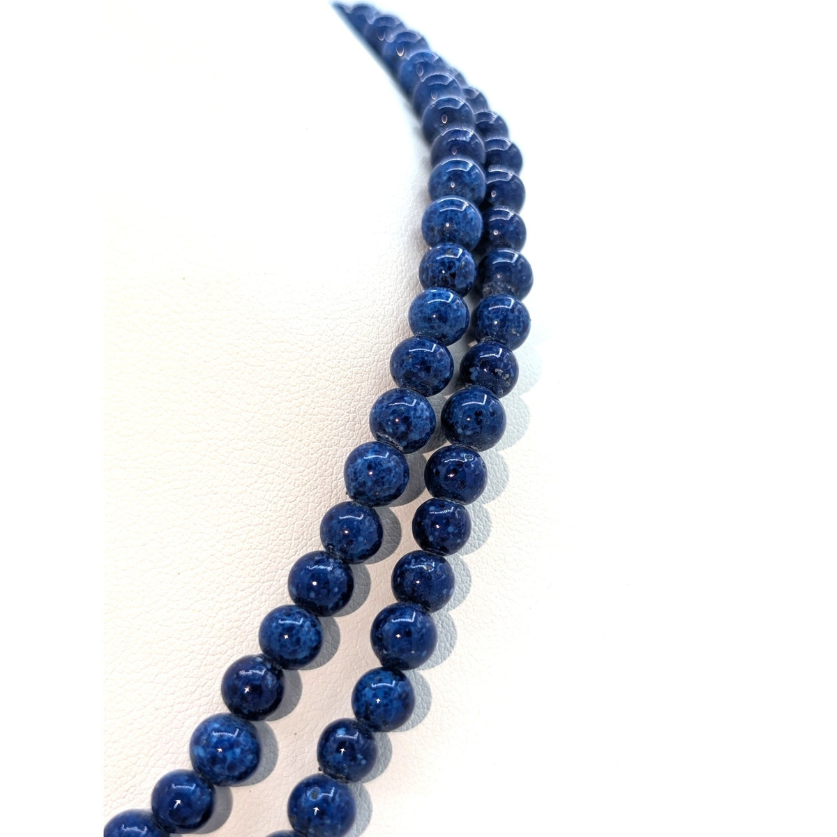 Vintage Double Strand 6mm Lapis Lazuli Beaded Gold Tone Slide In Clasp Necklace