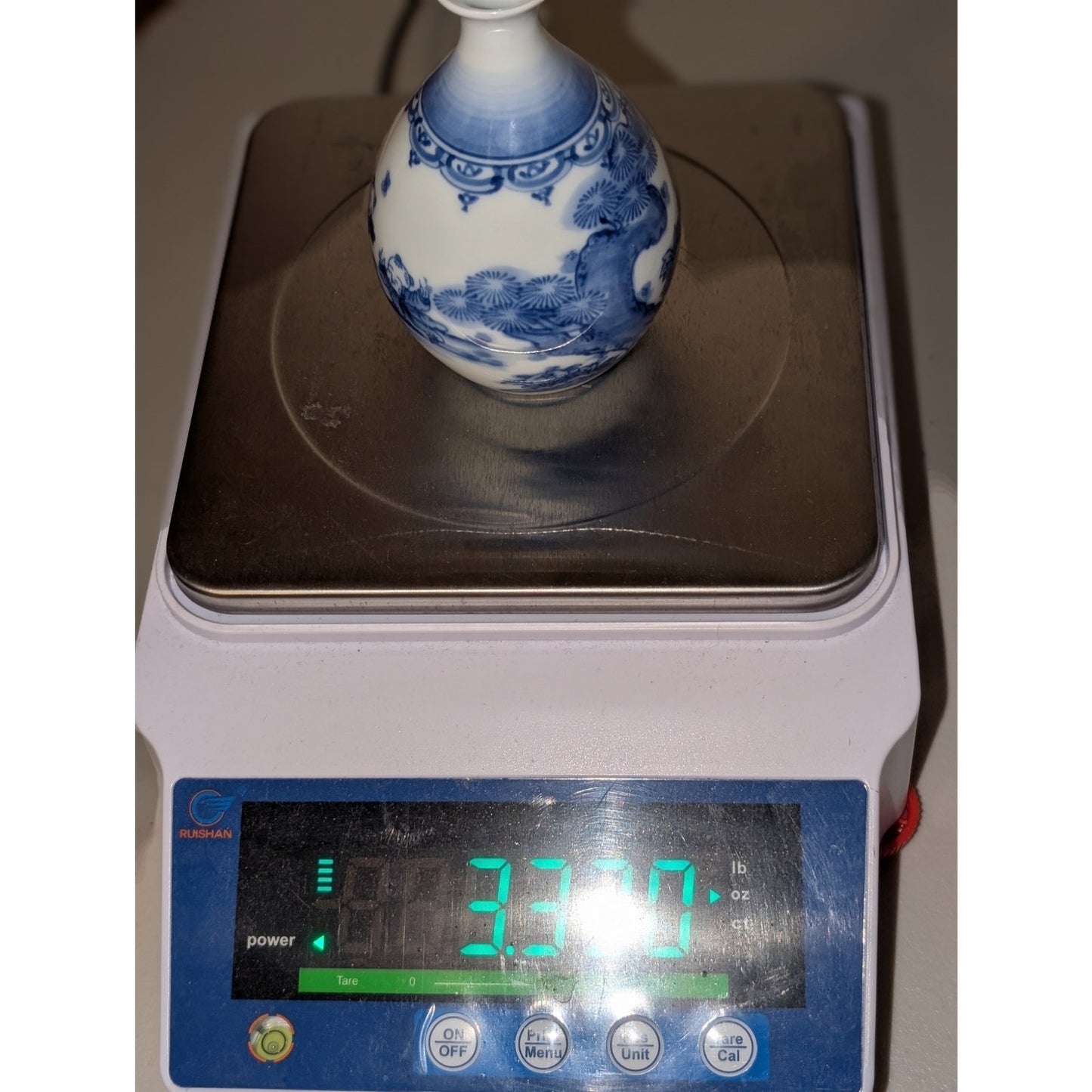 Signed Chinese Blue & White Porcelain Petite Bud Vase