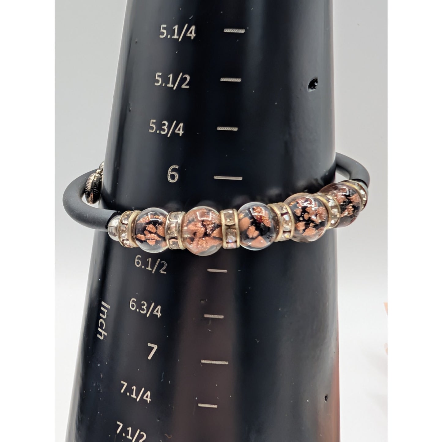 VTG Murano Five Glass Bead Crystal Rondelle Adjustable Wire Bracelet One Size