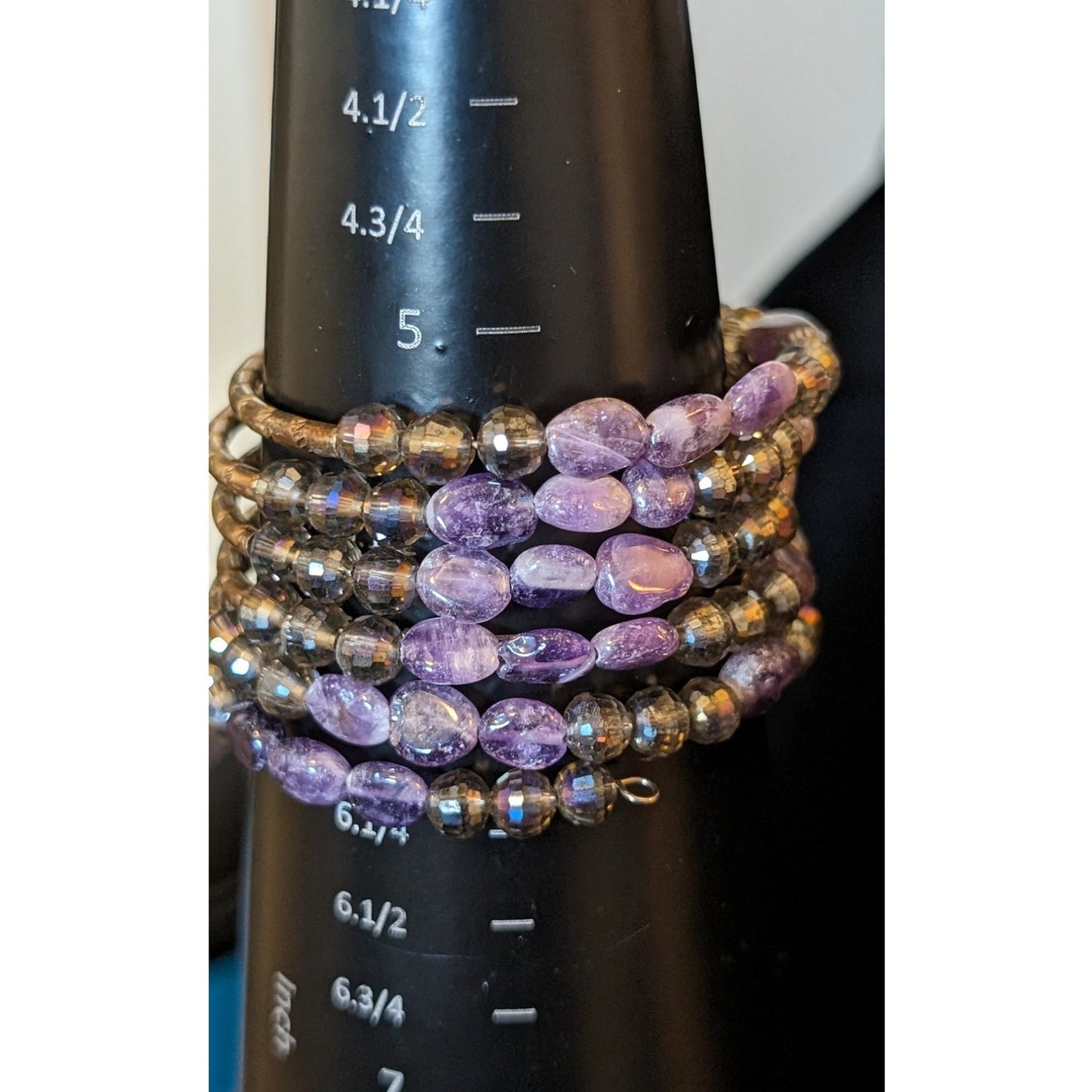 Amethyst Stone Smokey Purple Crystal Wire Boho Coil Bracelet