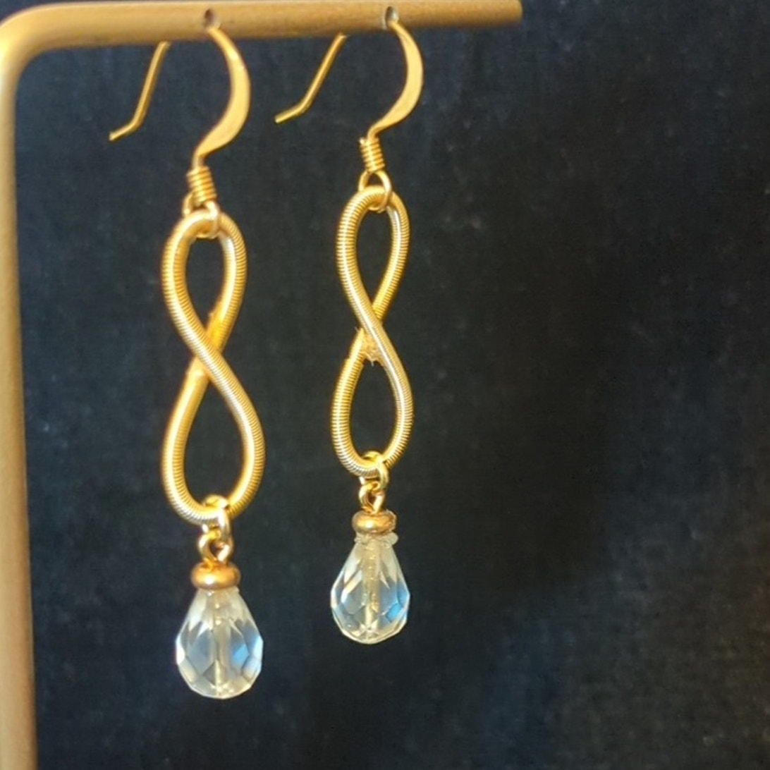 Handmade Crystal Briolette Gold Tone Slinky Infinity Dangle French Wire Earrings