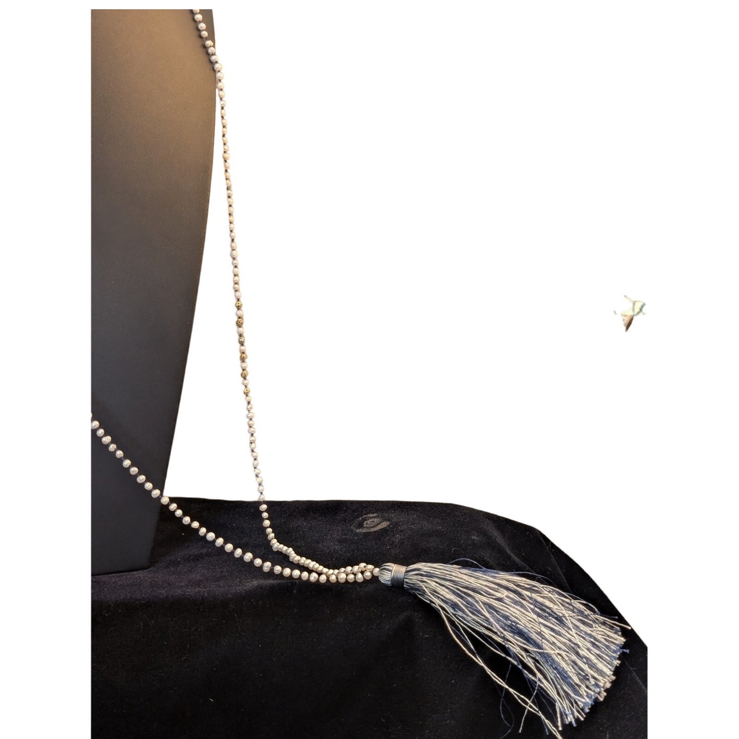 Vtg Zacasha Genuine Pearl Navy Filigree Bead Blue Silver Tassel Boho Necklace