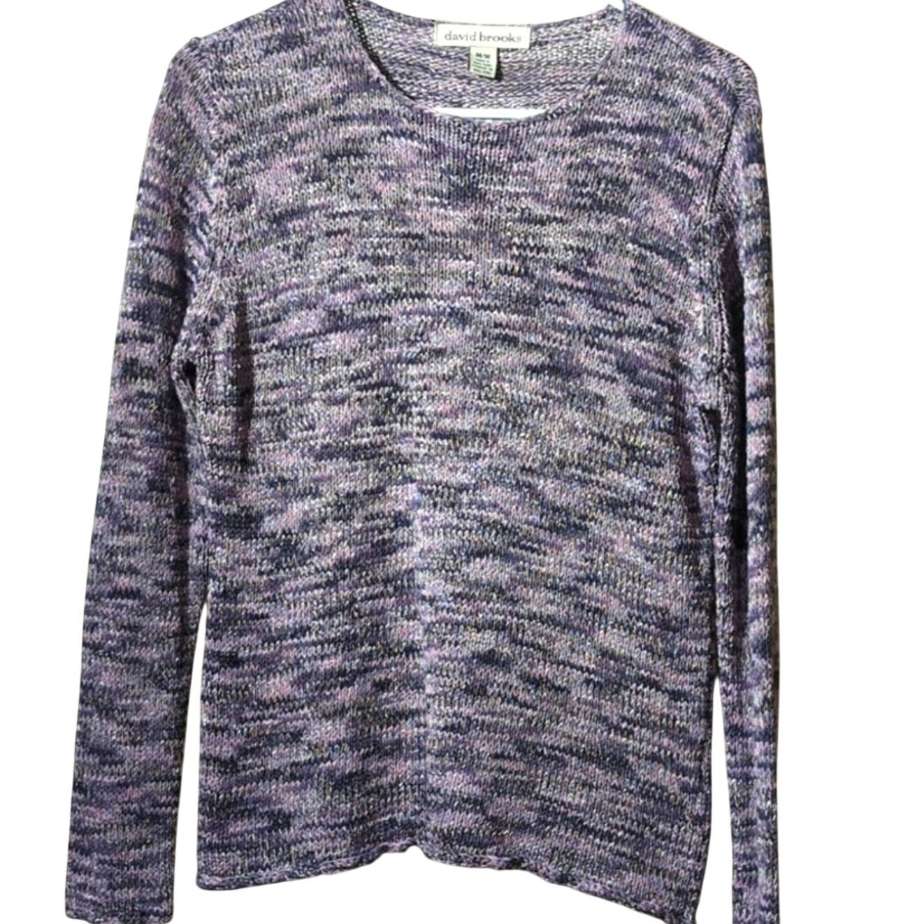 David Brooks Purple Gray Variegated Crew Neck Rolled Hem Sweater Women's Size M