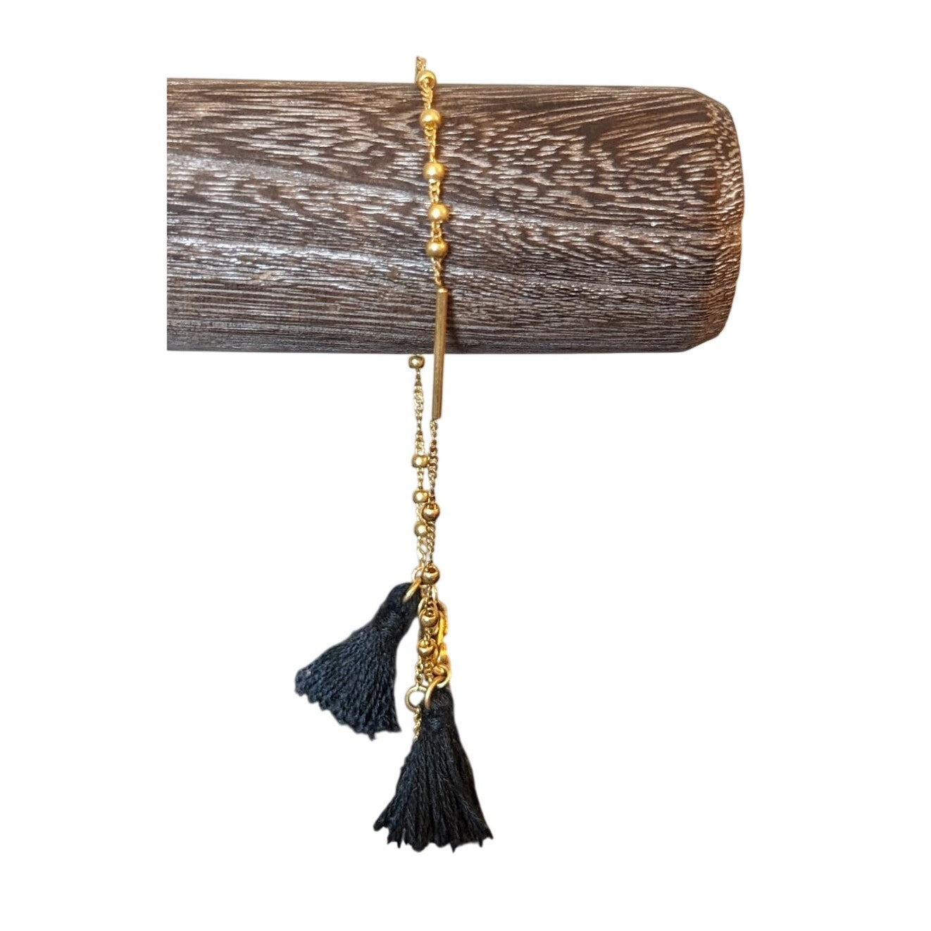 Madewell Jewelry Gold Tone Bead Bar Black Tassel Anklet/Bracelet