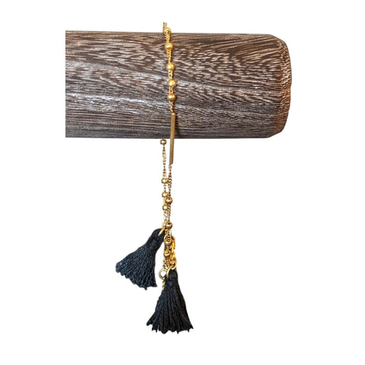 Madewell Jewelry Gold Tone Bead Bar Black Tassel Anklet/Bracelet