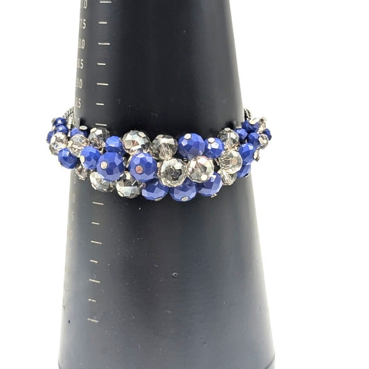 NWT Blue and Smoky Crystal Glass Bead and Multi Chain Stretch Bracelet