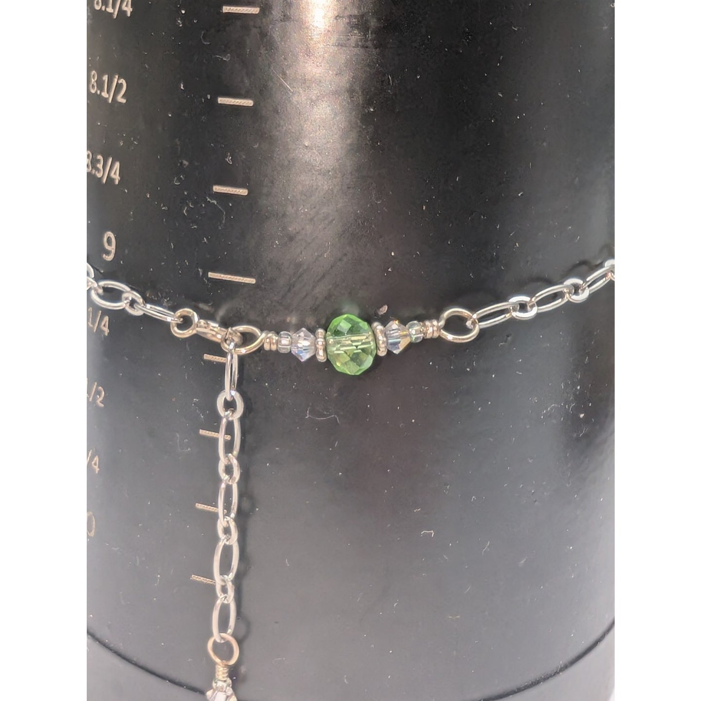 925 Sterling Marked Delicate Chain Green Crystal Bead Bracelet