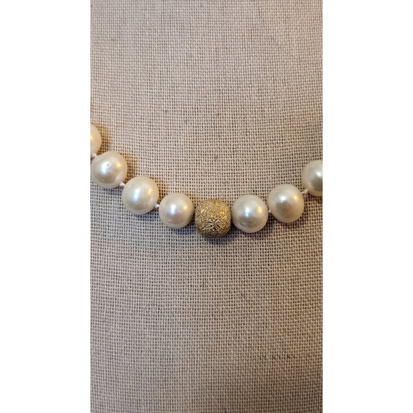 VTG PJS 14K Clasp Genuine 9mm Pearl Three Gold Lava Stone Bead 18" Necklace
