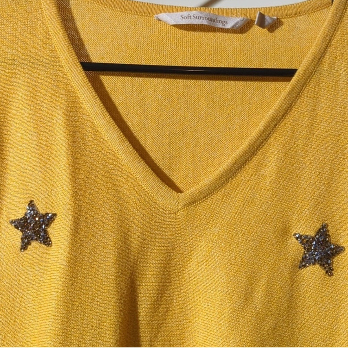 Soft Surrounding Yellow V-Neck Embellished Star Oversized Sweater Women's Sz S