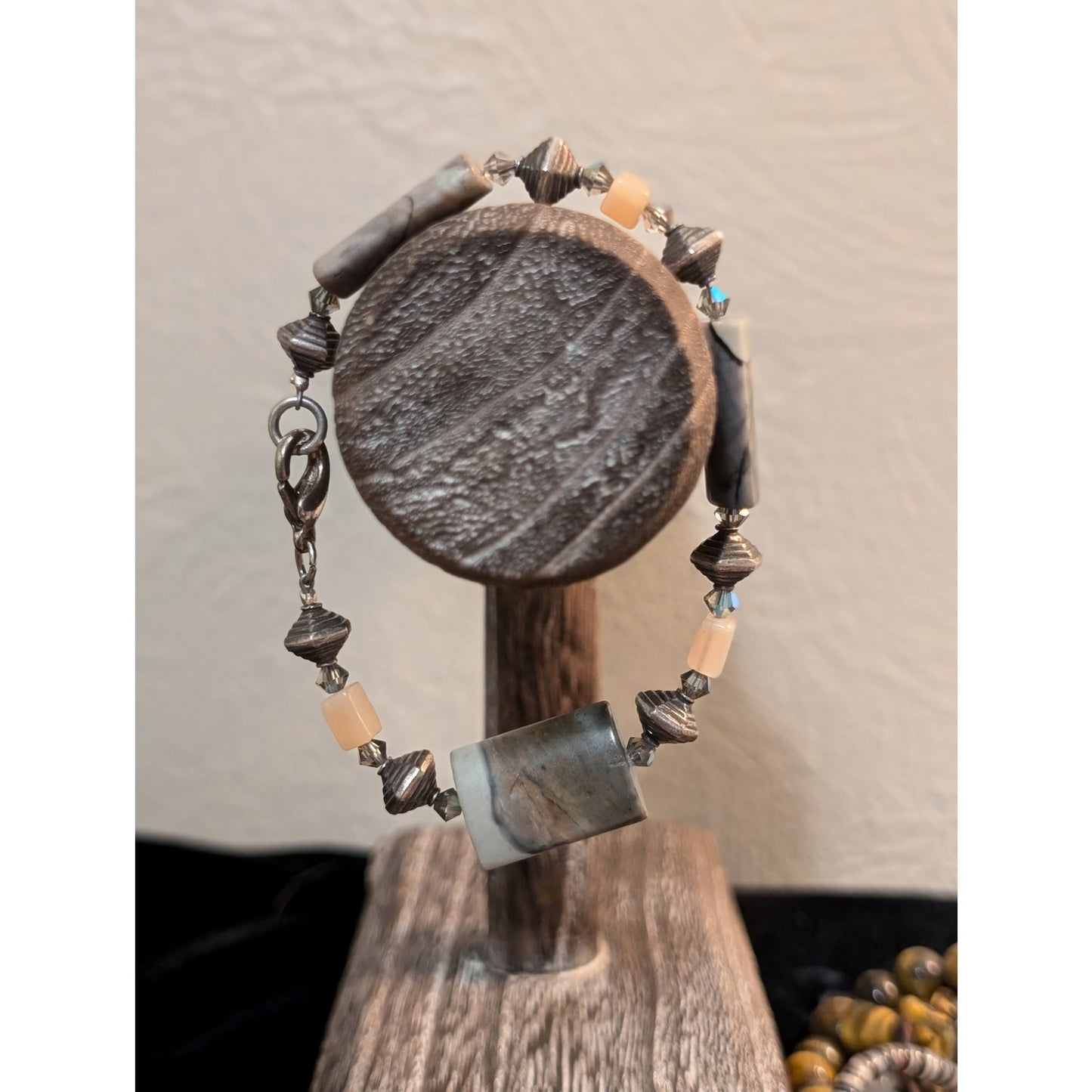 Five Black Gray Brown White Bead/Stone/Crystal Bracelet Lot