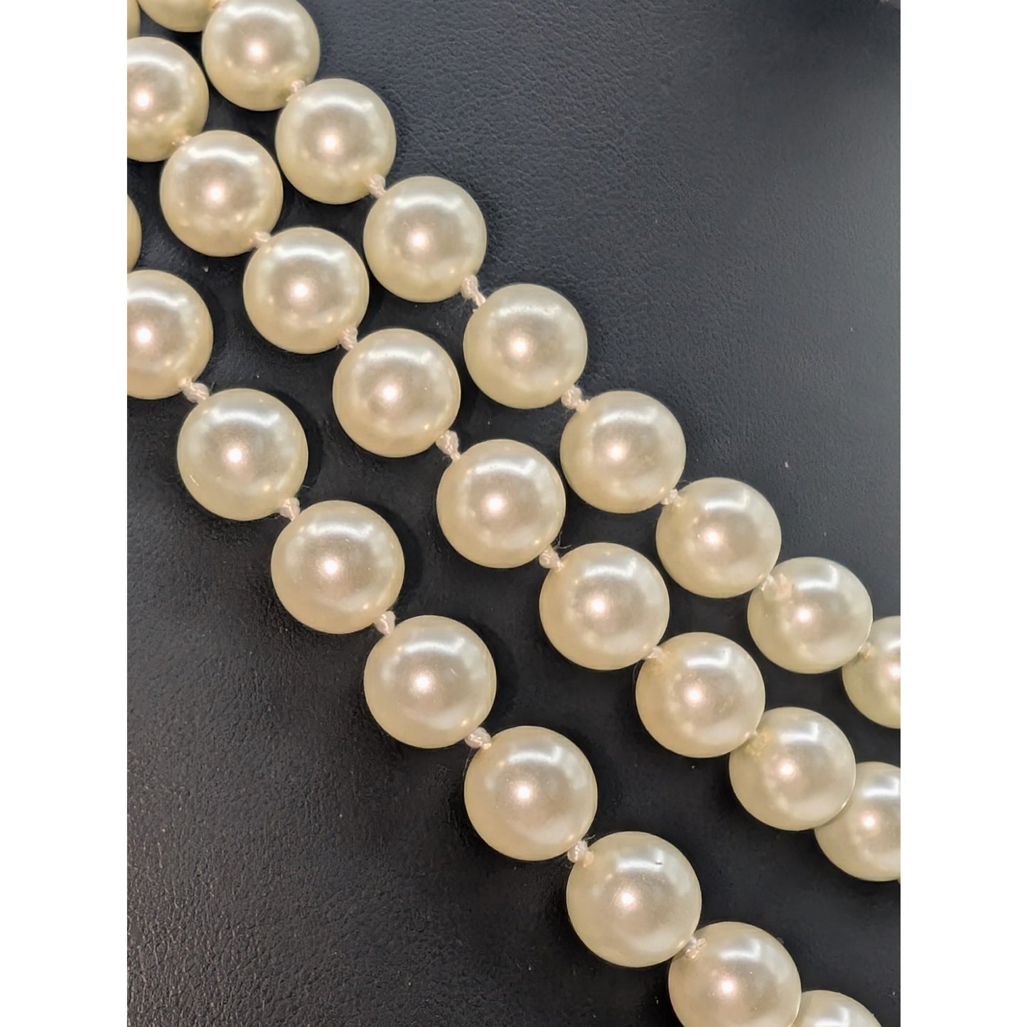 Vintage Triple Strand Knotted Approximately 10mm Faux Pearl 17" Necklace