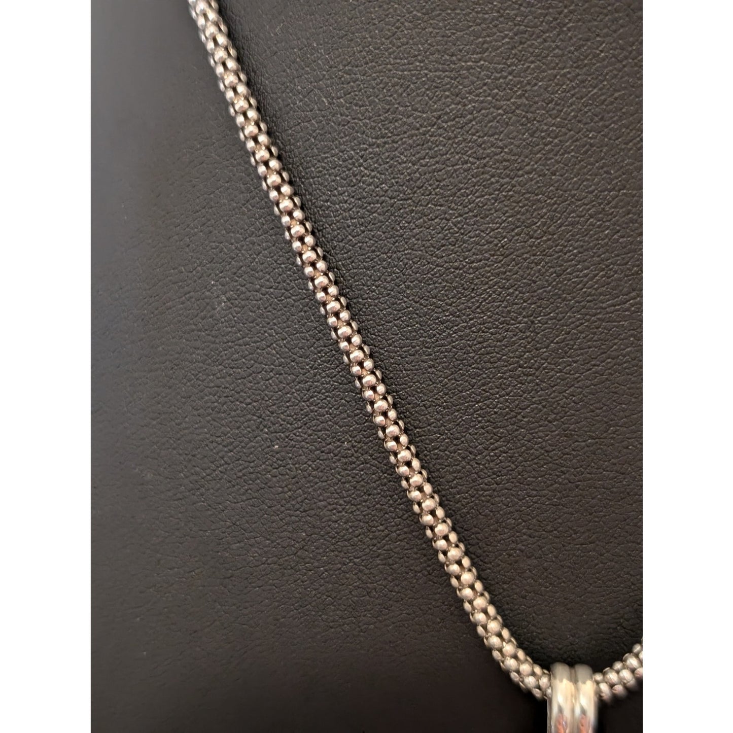 925 Sterling Silver Large Mint Green Stone Pendant on 16" Popcorn Chain Necklace
