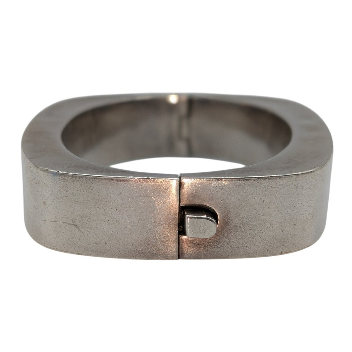 Vintage Taxco 925 Sterling Mexico Chunky Rectangle Hinged Bangle Bracelet