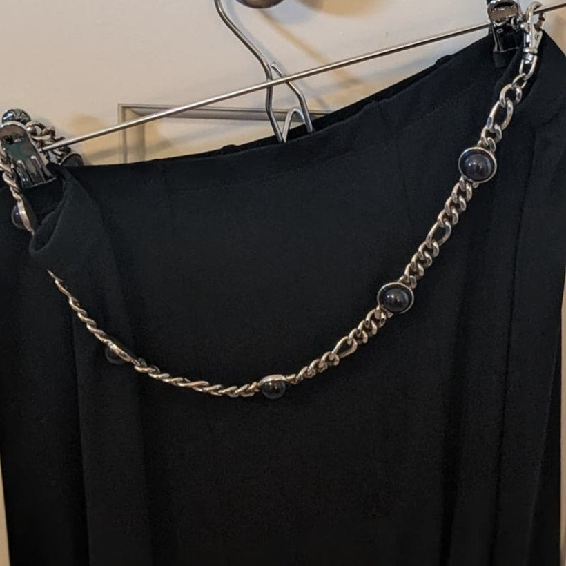 Vintage Black & Red Cabochon Silver Tone Chain Link Belt 41"