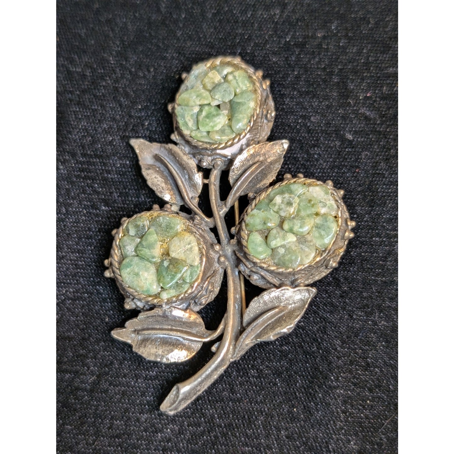 Vintage 1950s Crushed Jade Floral Leaf Large Brooch