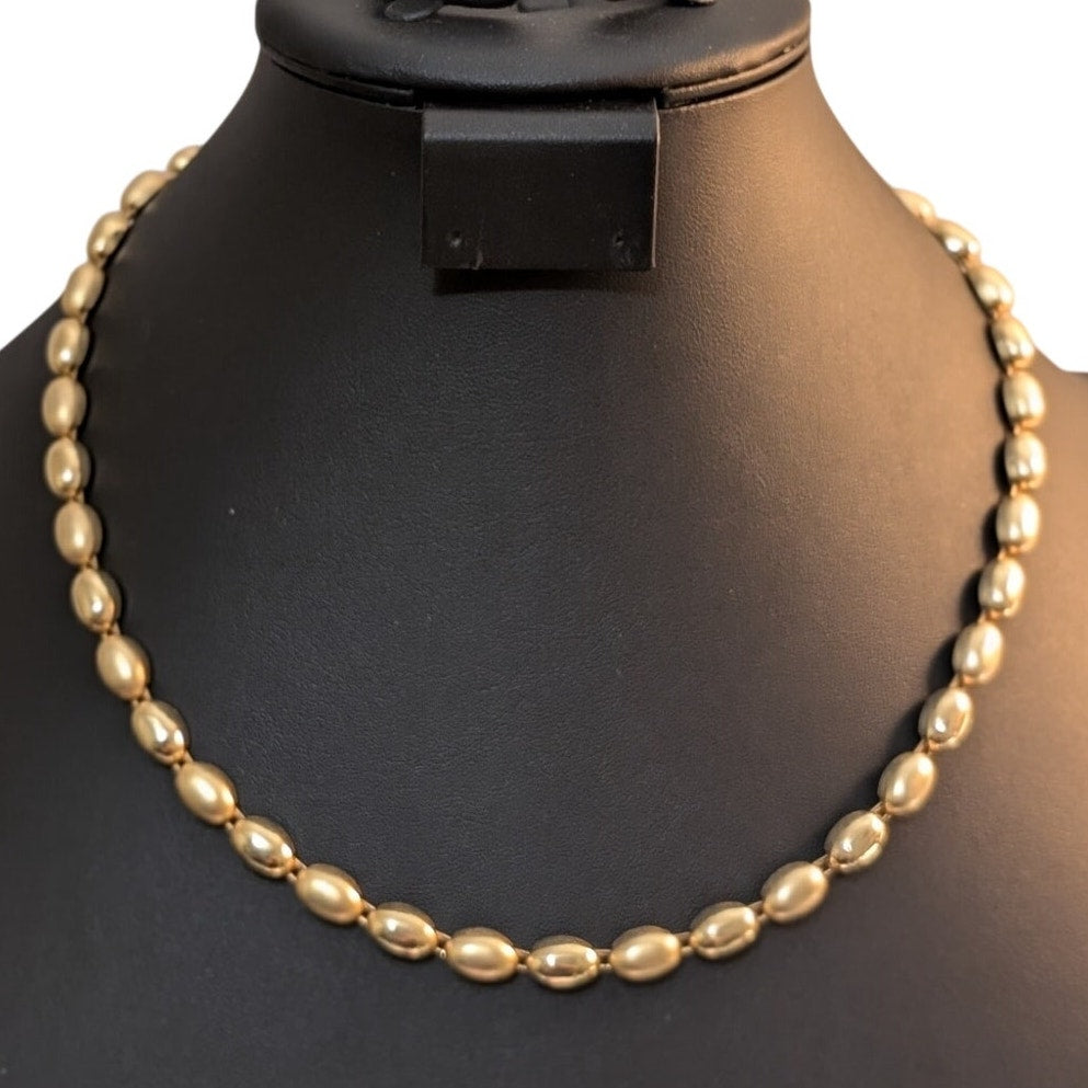 Satin & Polished Finish Gold Tone Beaded 18"-20.5" Necklace