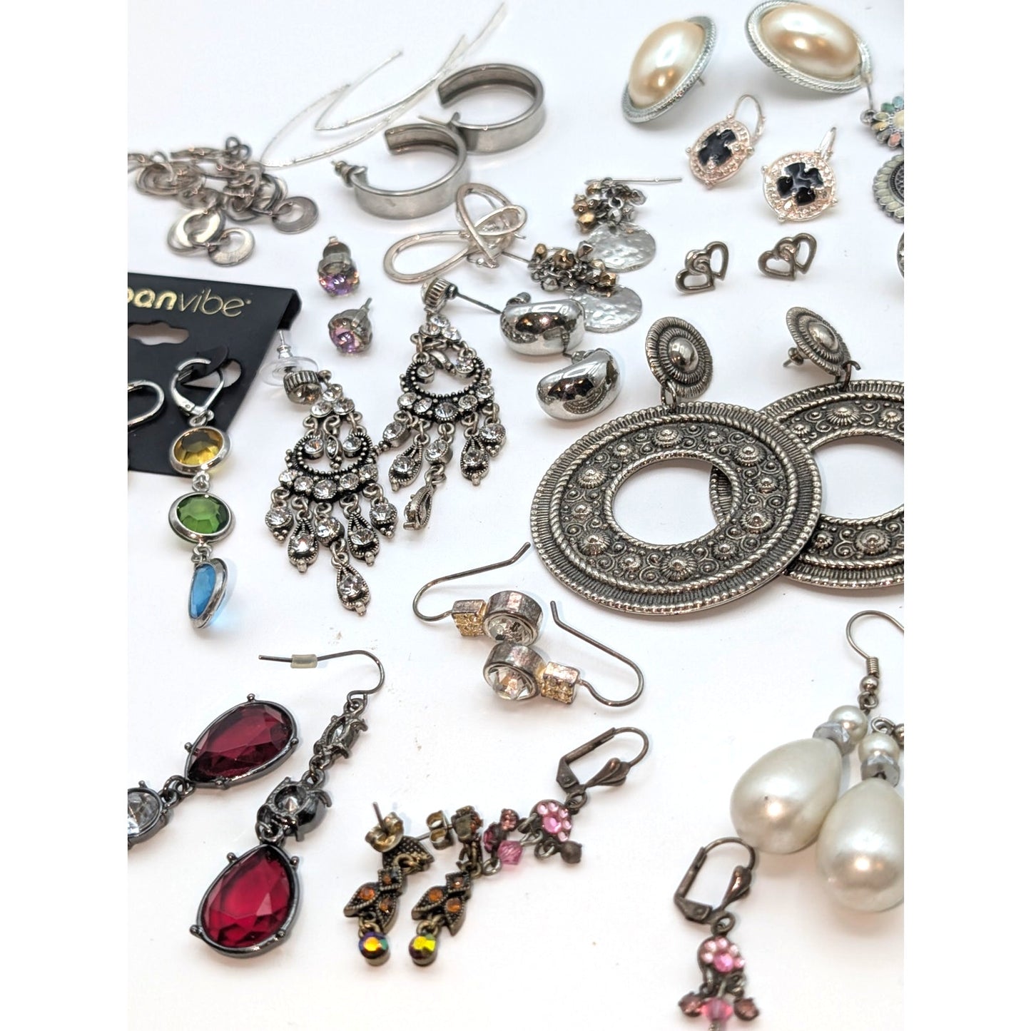 Lot of 44 Pair of Silver Tone Pierced Earrings