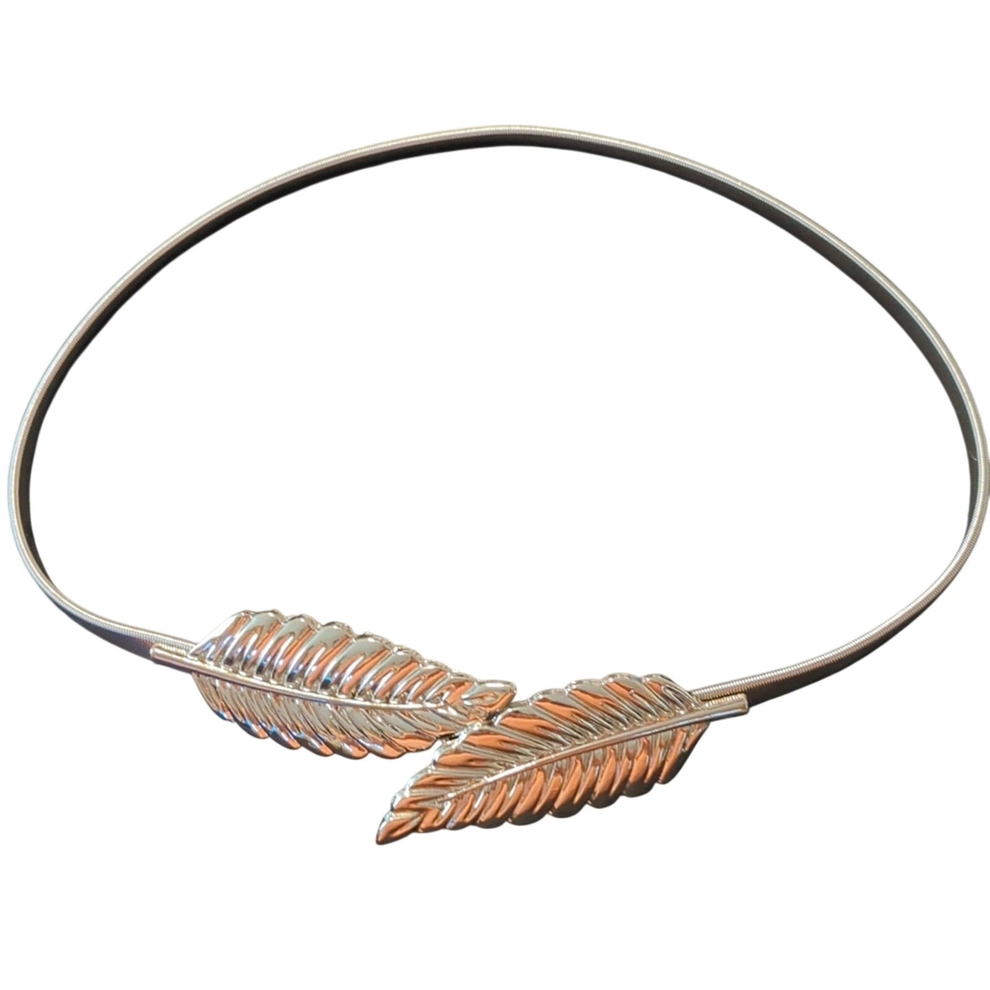 80s Vintage Silver Tone Stretch Belt W/ Leaf Buckle