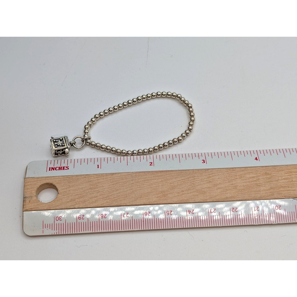 SILPADA 925 Sterling Silver Beaded Stretch Prayer Box Charm Bracelet