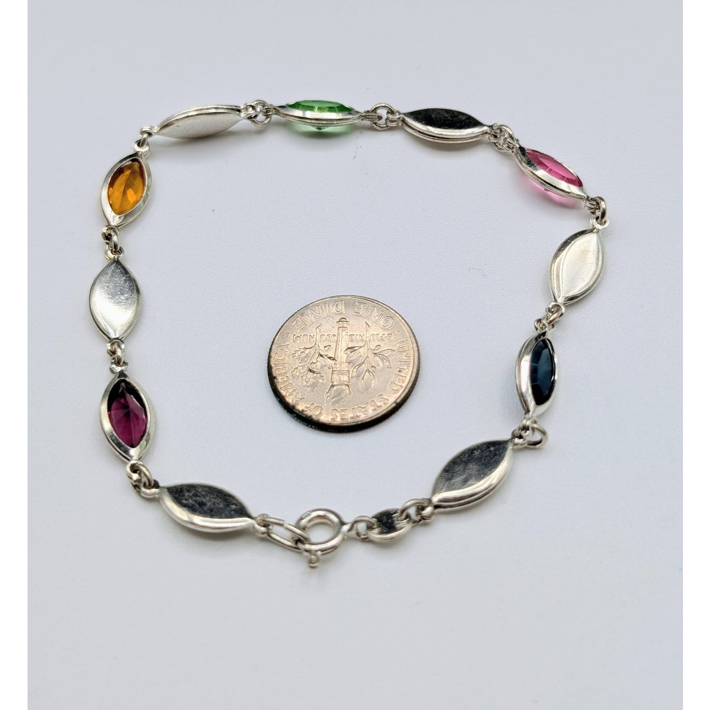 VTG Looks Like 'Powel'l 925 Sterling Silver Cut Glass Marquis Station Bracelet