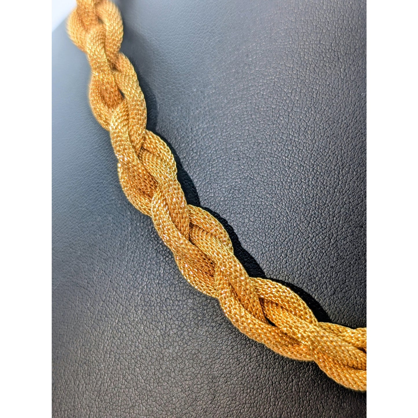 Vintage Monet Gold Tone Braided Mesh 16"-18" Hook Clasp Necklace