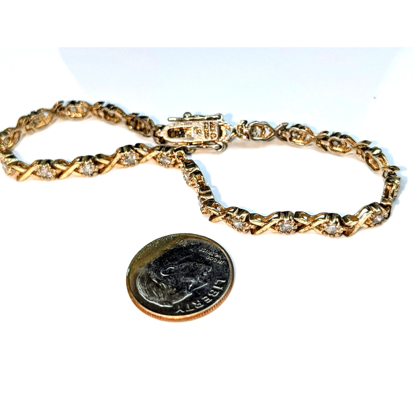 Vintage 925 Sterling Vermeil X and O CZ Tennis Bracelet W/ Safety Latches