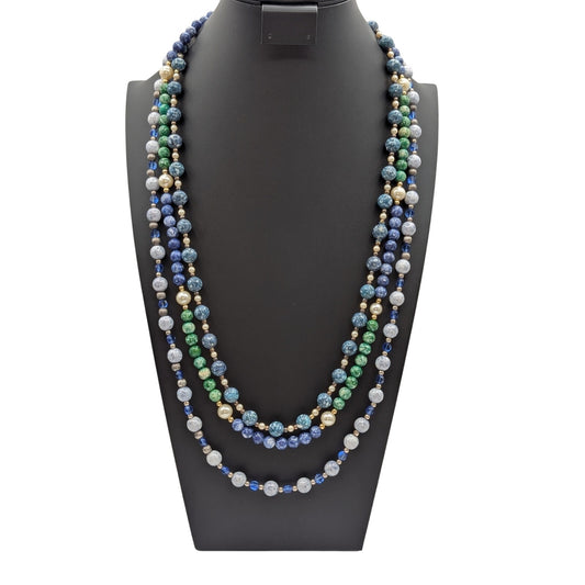 Vintage Blue & Green Stone Beaded Over the Head Lot of Three Necklaces