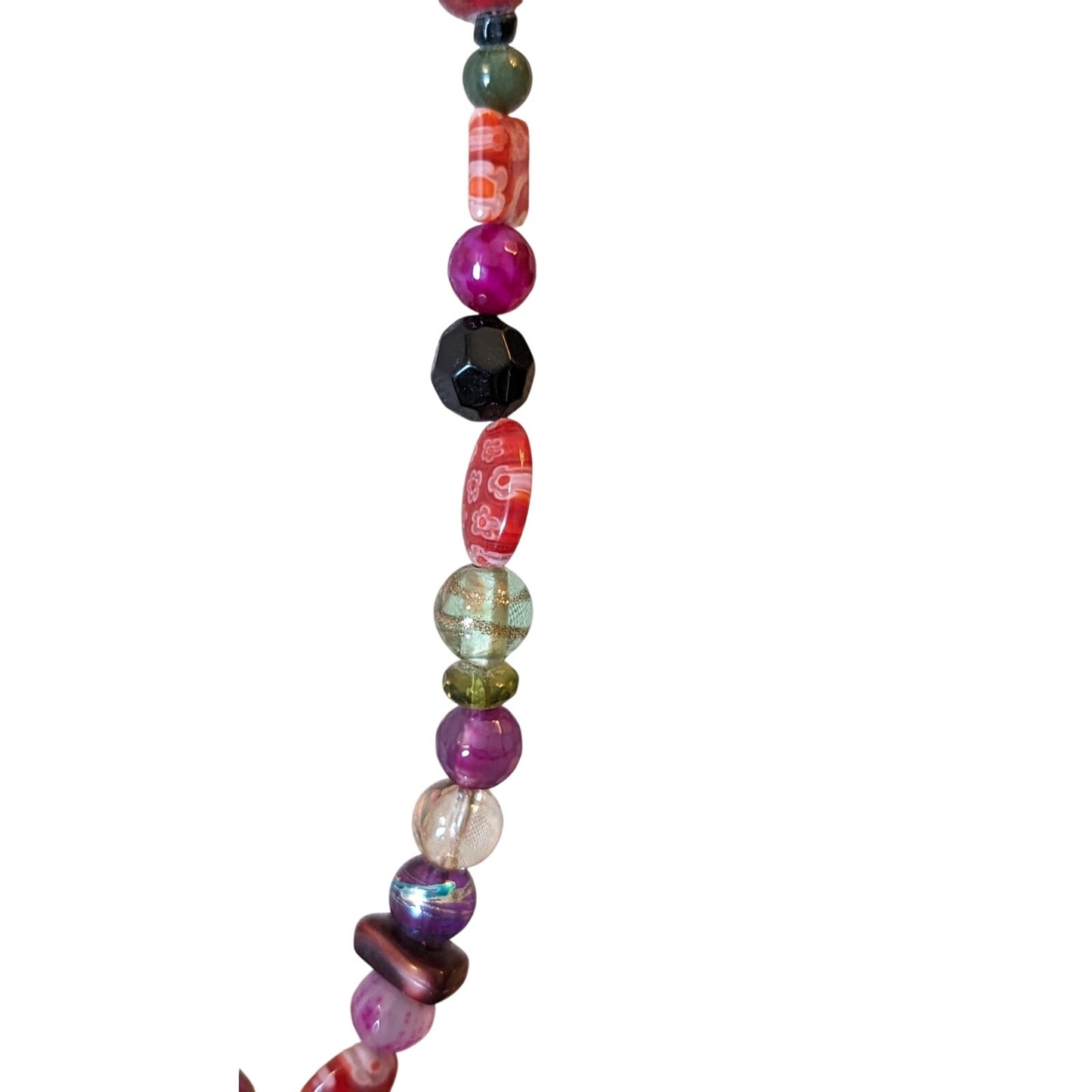 Millefiori Venetian & Murano Glass Bead Wrap Necklace W/ MOP Horn Pendant