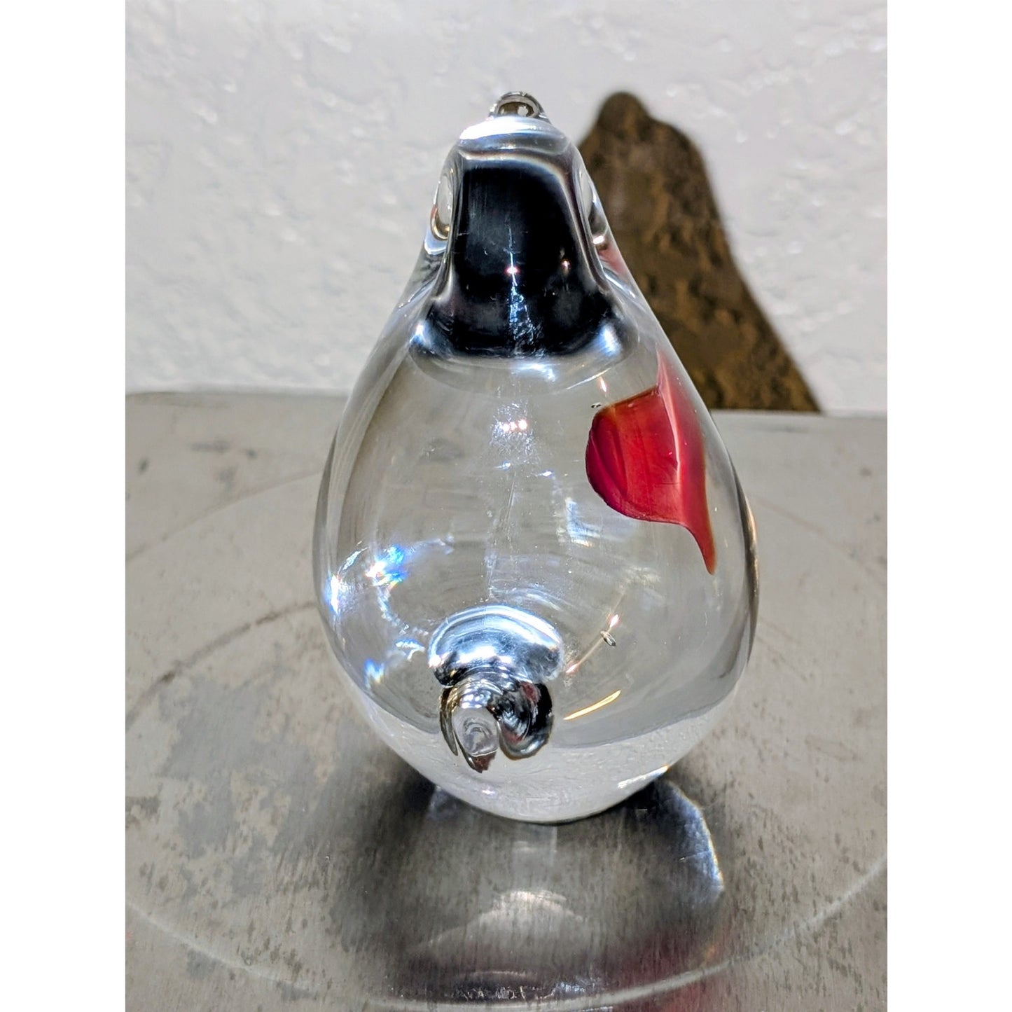 Made in Sweden Clear Art Glass Bird W/ Red Heart Paperweight Figurine
