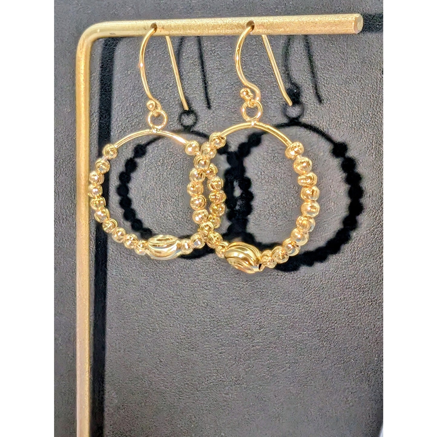 Silver Plated Gold Tone Bead Dangle Drop Hoop Pierced Earrings