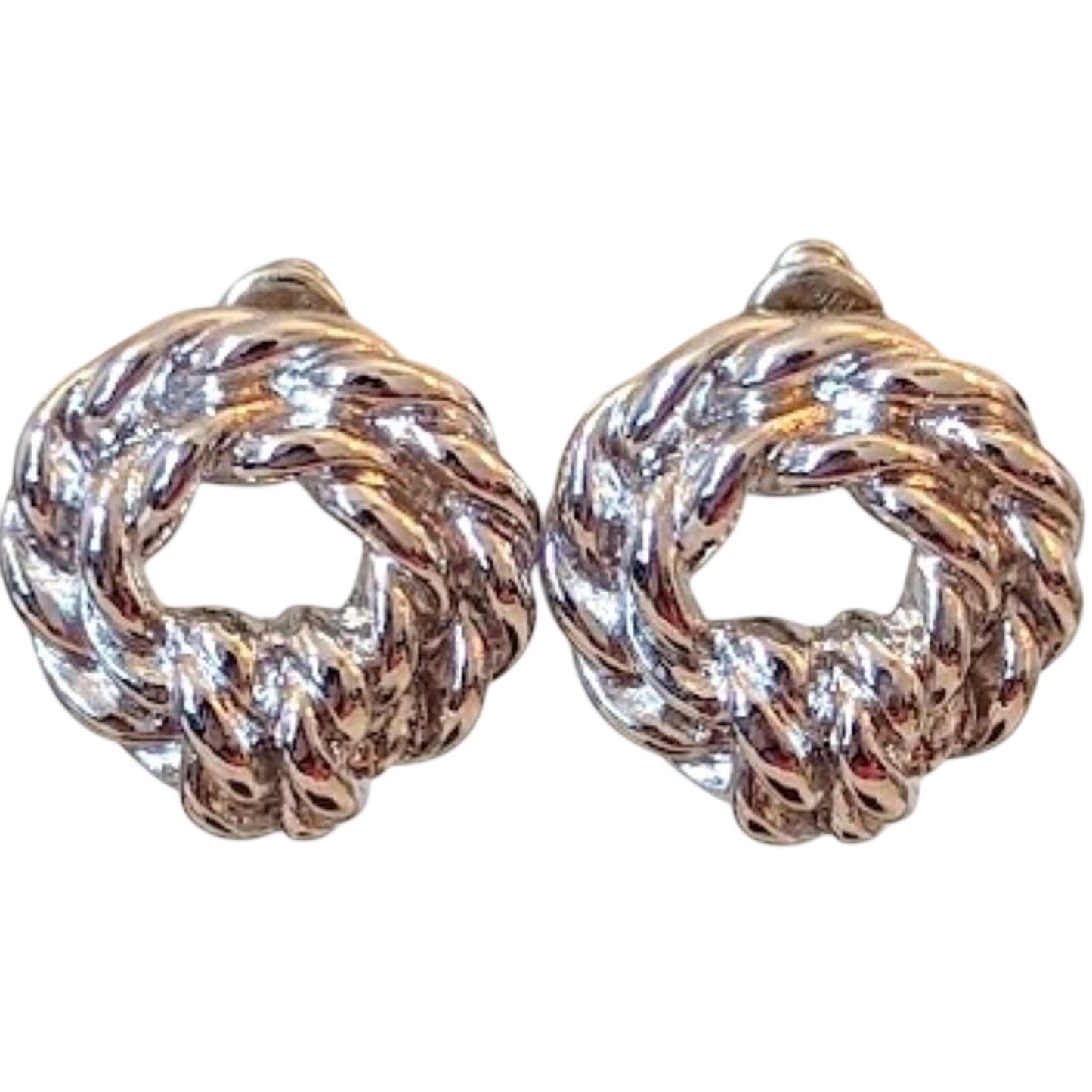 Marked Monet Silver Tone Wreath Design Post Earrings