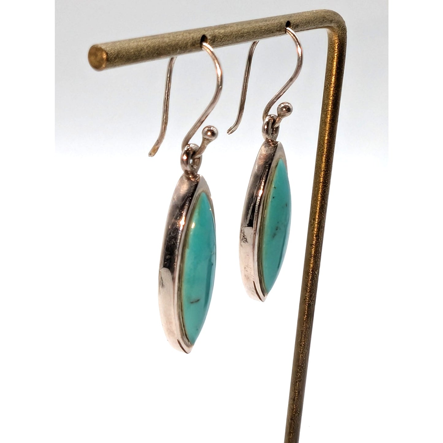 Artisan Peyote Bird Designs Sterling Silver Turquoise Dangle Earrings - 10.3g