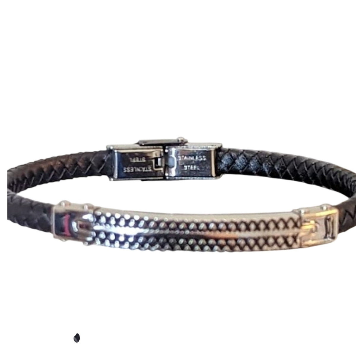 Men's Stainless Steel 6mm Black Leather Bracelet 8 1/2"