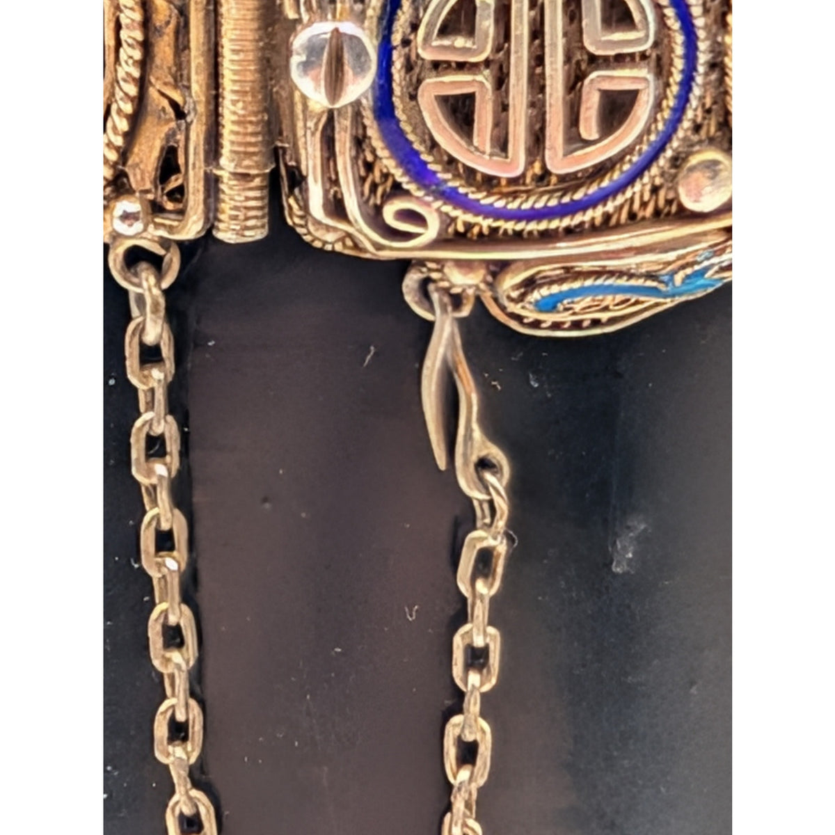 Antique 1900 Chinese Export .900 Silver Gilt Filigree Turquoise Enamel Bracelet