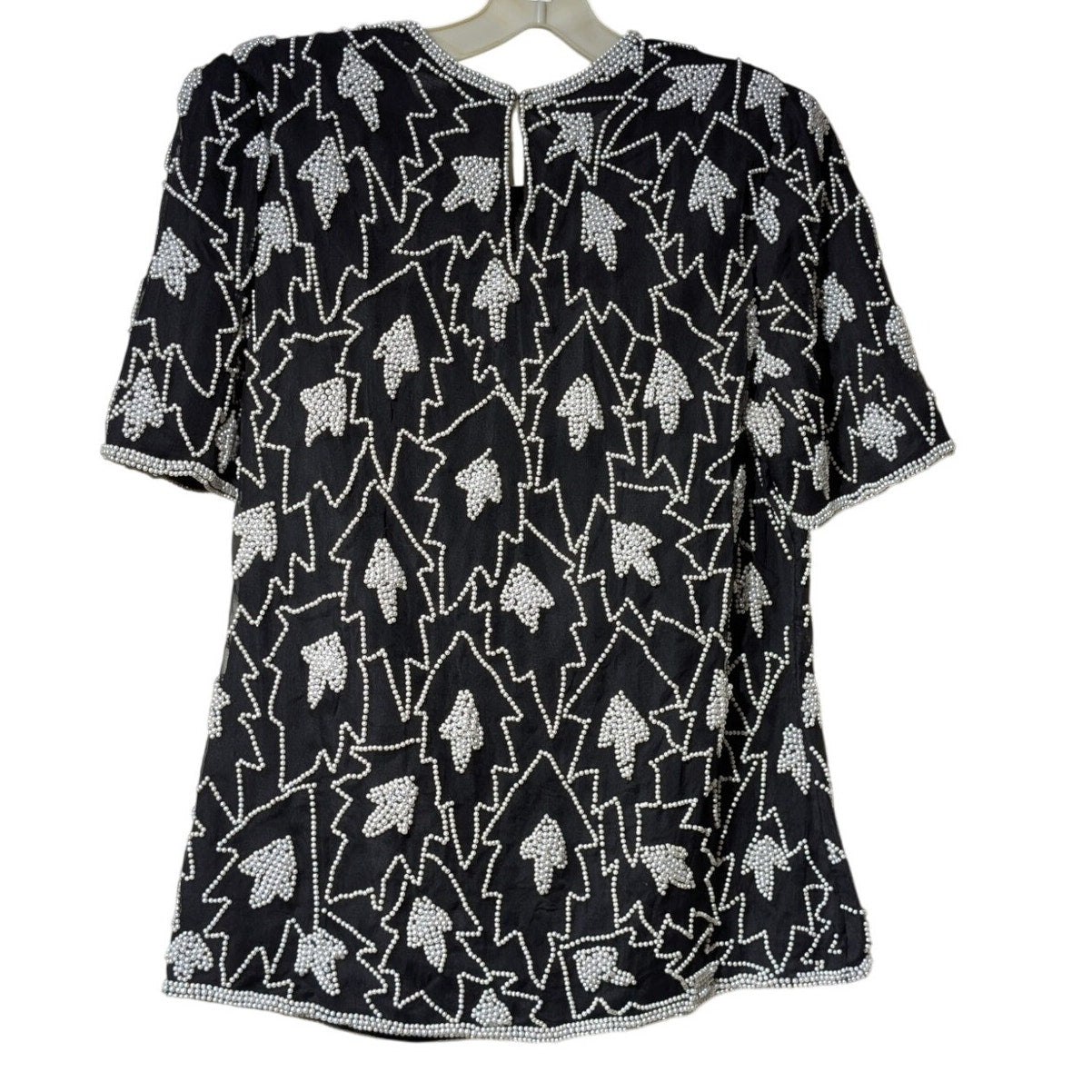 Vtg Laurence Kazar New York Silk Short Sleeve Beaded Evening Cocktail Blouse S