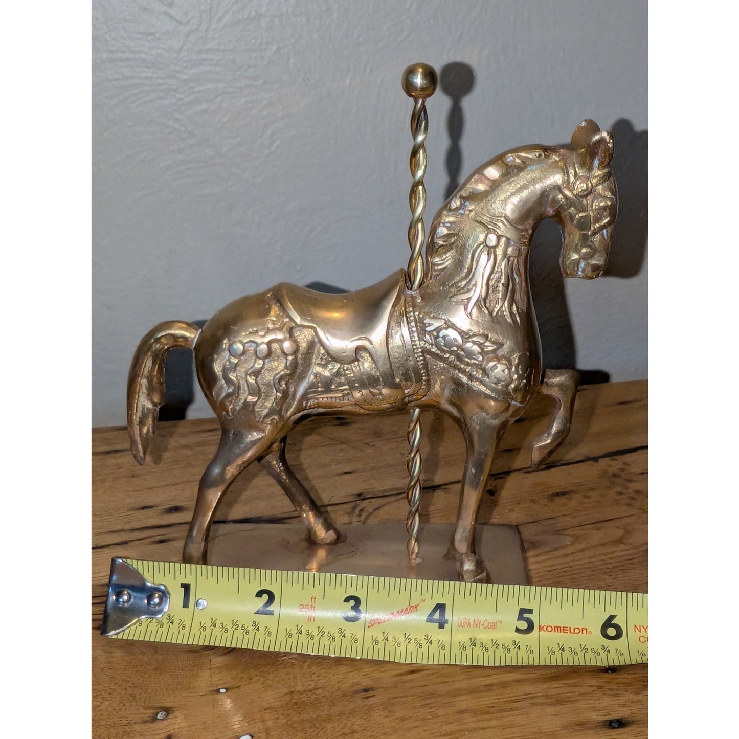 Vintage Solid Brass Carousel Merry-Go-Round Horse & Pole on Platform