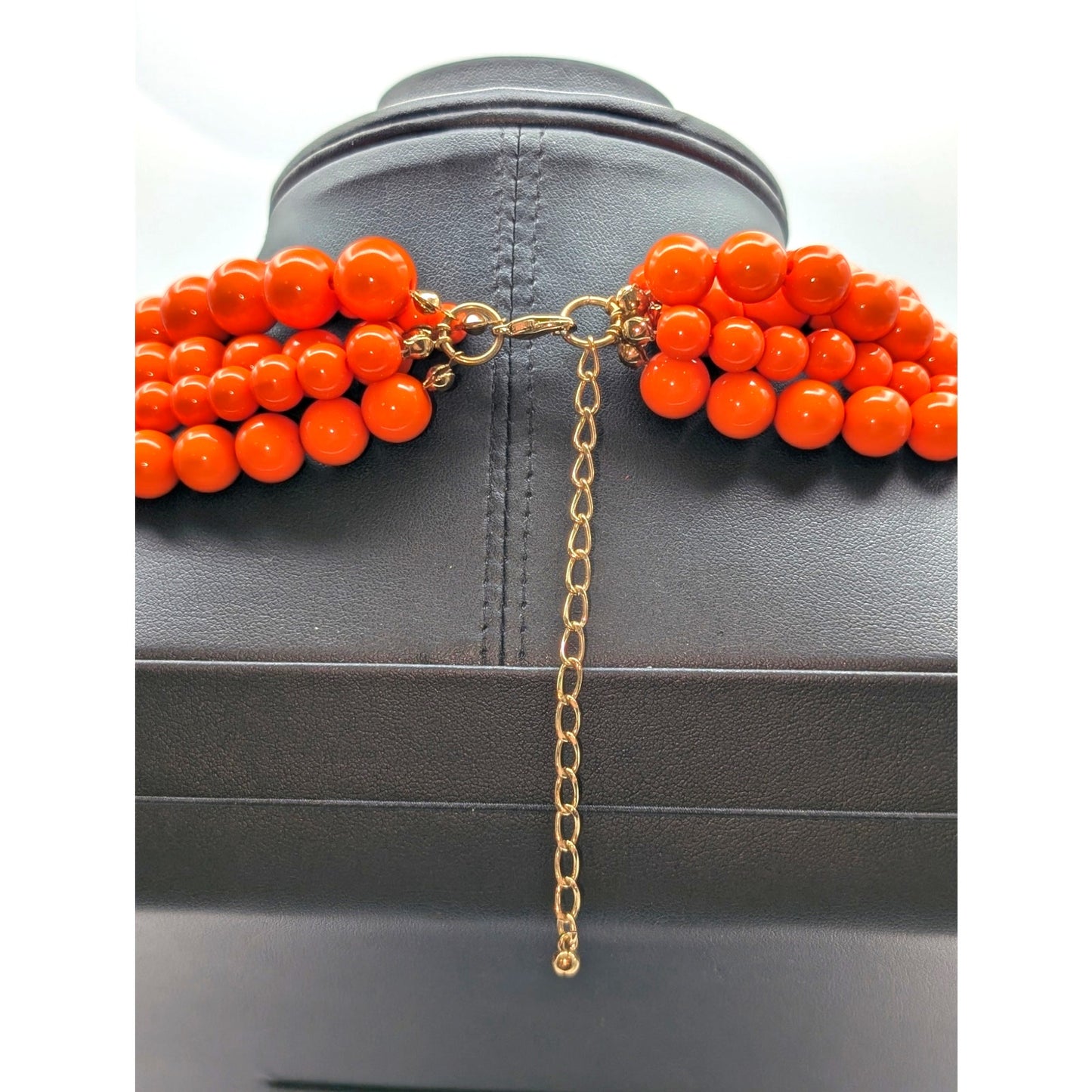 Five Strand Orange Acrylic Beaded Necklace and Three Stretch Bracelet Mixed Lot