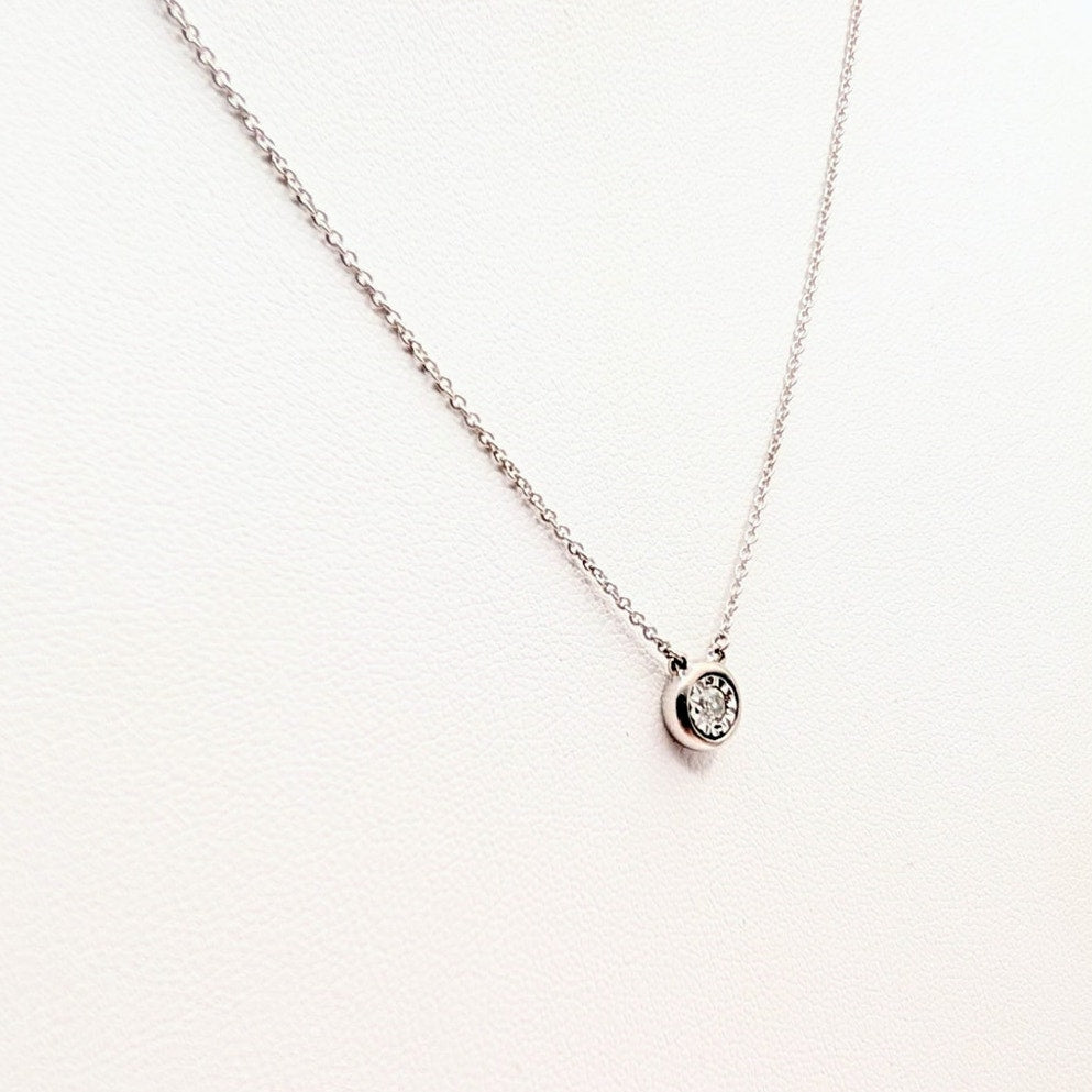 Vintage 925 India Sterling Silver Floating Diamond Pendant 18.25" Chain Necklace