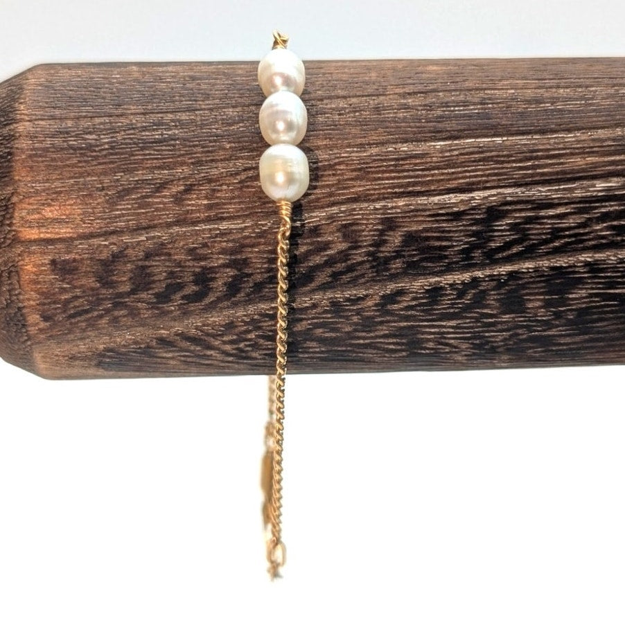 14K Gold Filled Three Freshwater Pearl Chain Bracelet
