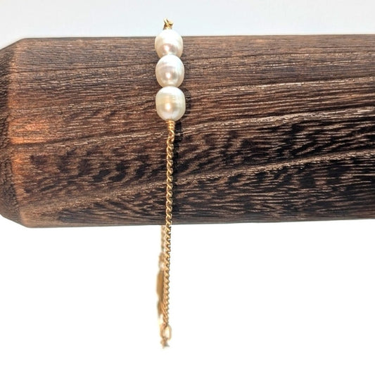 14K Gold Filled Three Freshwater Pearl Chain Bracelet