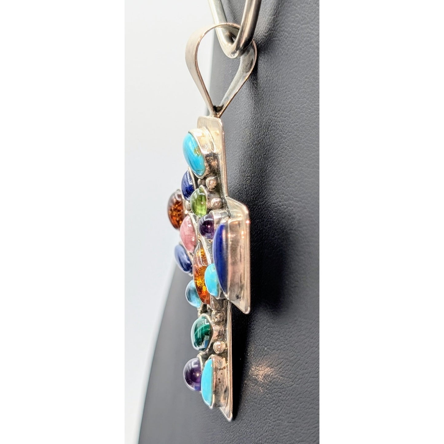 Vintage Desert Rose Trading 925 Sterling Silver Multi Gemstone Cross Pendant 32g