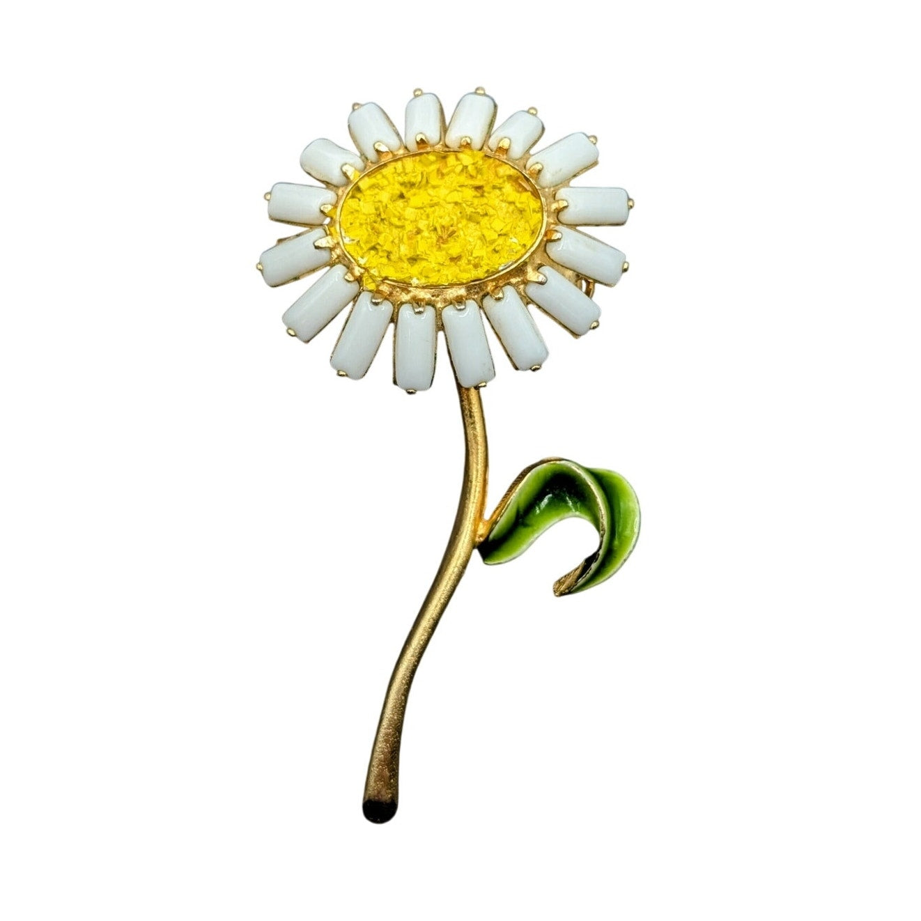 Vintage White Beaded Daisy Brooch