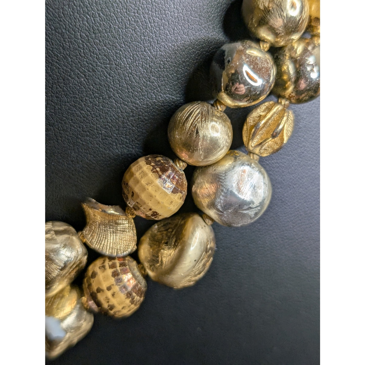 VTG Signed Hattie Carnegie Two Strand Goldtone & Silver Tone Beaded 19" Necklace