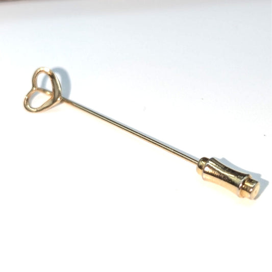 Marked 14K Gold Open Heart Stick Pin 1.2g