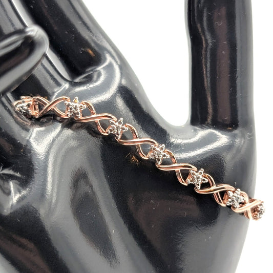 925 Sterling Silver Rose Gold Vermeil  .10ct Round Diamond Star Tennis Bracelet