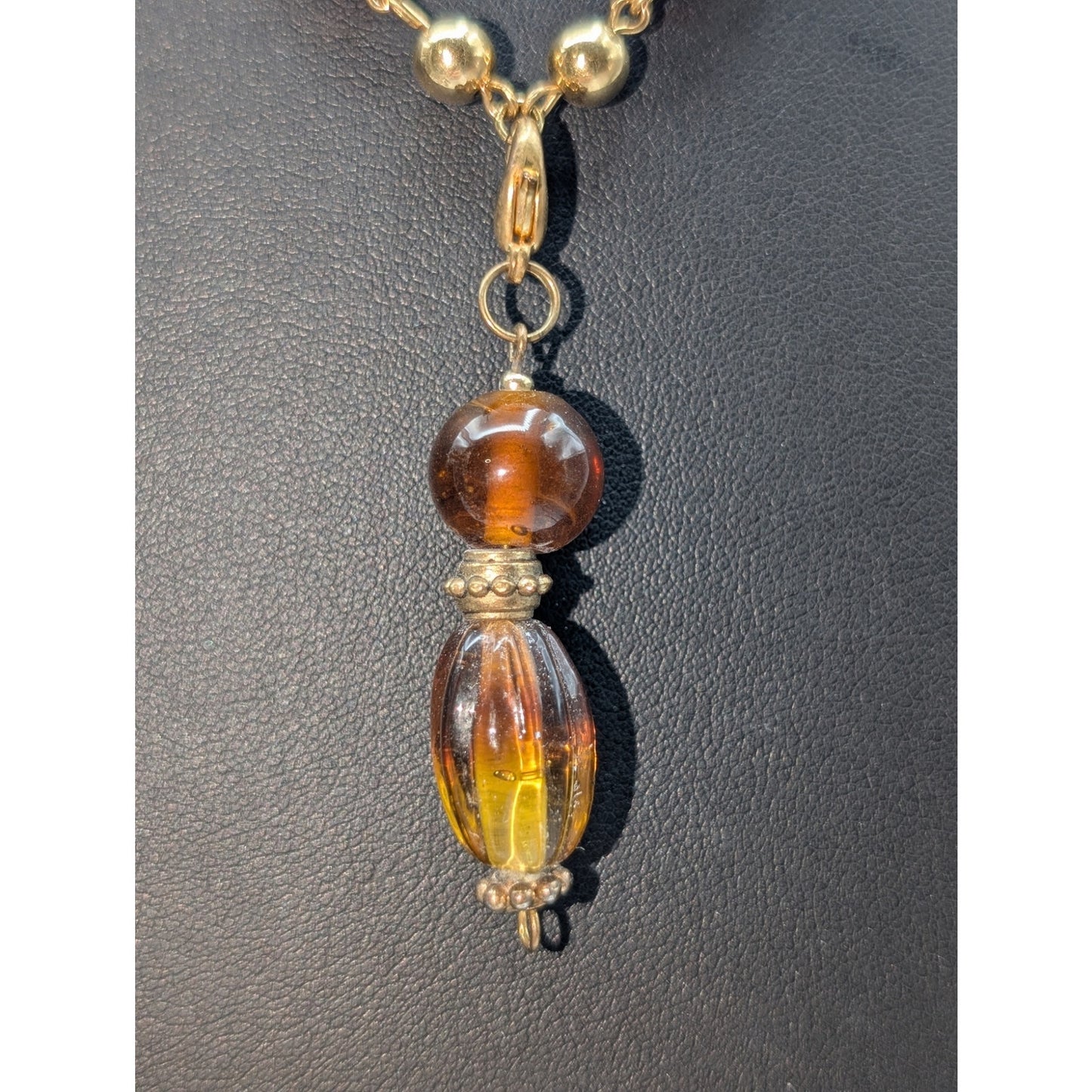 Gold Tone Cognac & Citrine Color 16.75" Necklace & Dangle Earring Jewelry Set