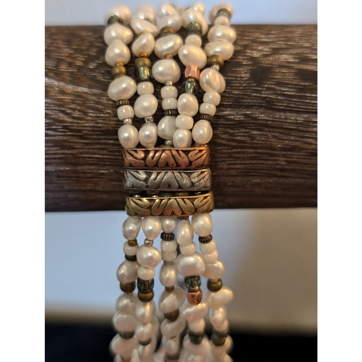 Silpada Sterling Silver Copper Brass Freshwater Pearl Five-Strand Bracelet