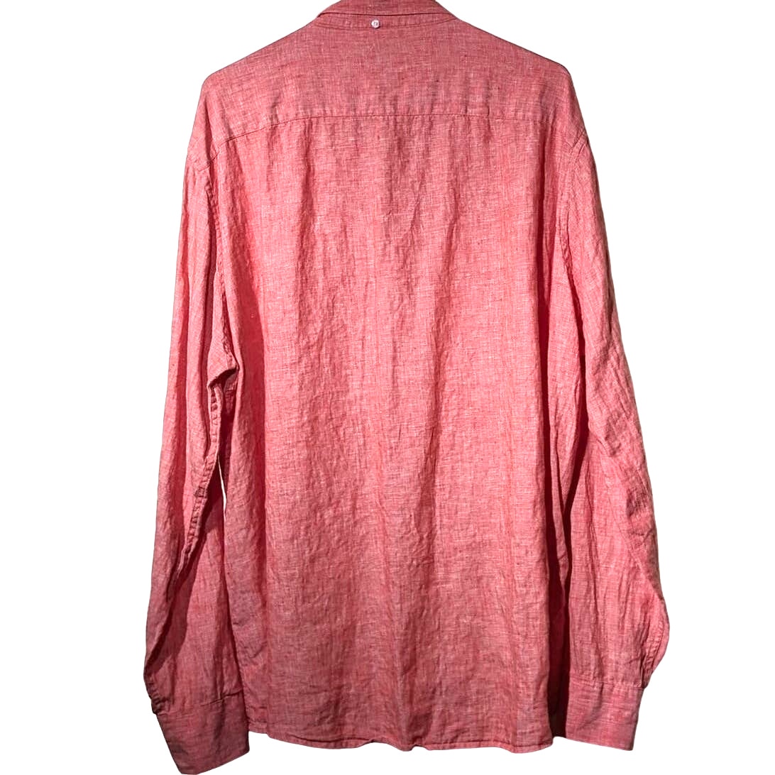 Claiborne Orange 100% Linen Slim Fit Button Down Mens Shirt Sz XXL